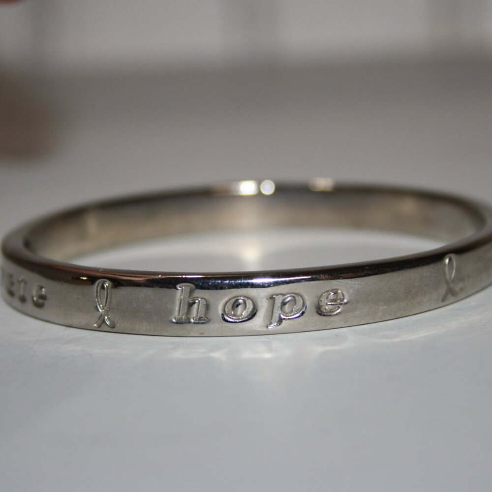 Hope Promise Celebrate Circle of Hope Silver Bangle bracelet 2.5" wide across